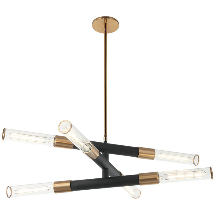 Tubo 6 Light 35 inch Aged Gold Brass Pendant Ceiling Light in Matte Black and Aged Gold Brass