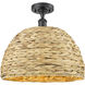 Edison Woven Rattan 1 Light 15.75 inch Matte Black Semi-Flush Mount Ceiling Light