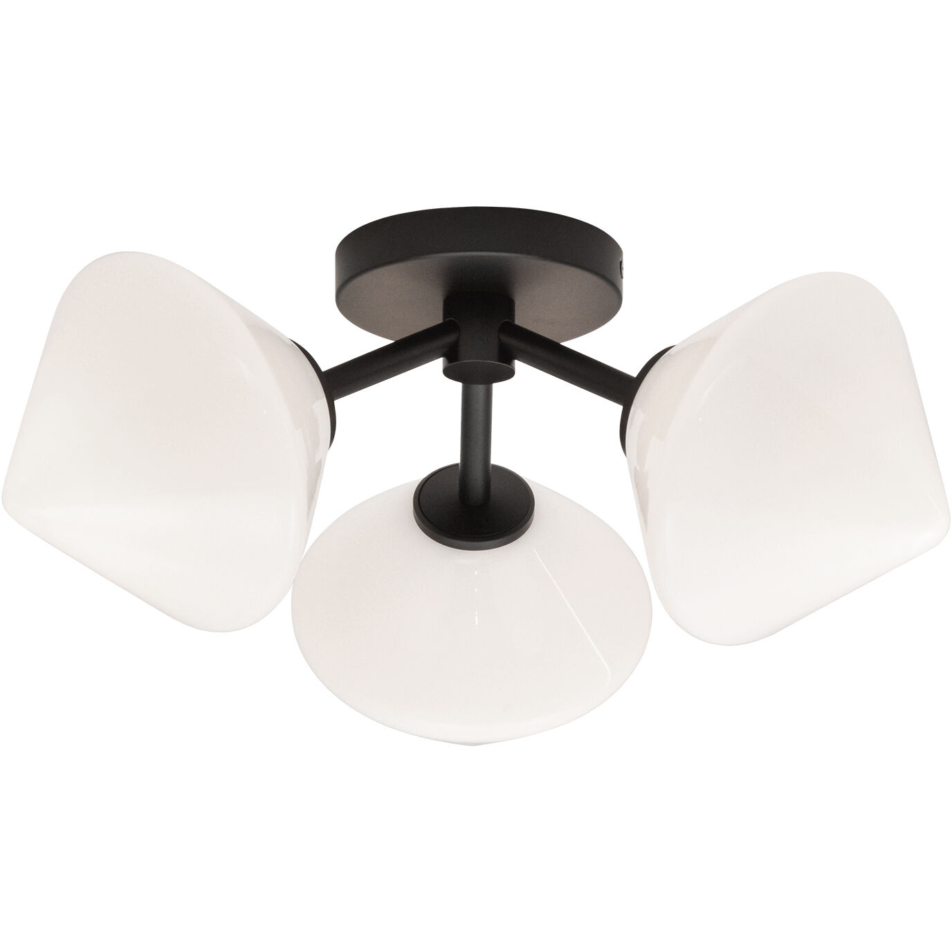 Novo 3 Light 16.63 inch Black Flush Mount Ceiling Light in Black and Opal Glass