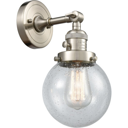 Franklin Restoration Beacon 1 Light 6 inch Brushed Satin Nickel Sconce Wall Light in Seedy Glass, Franklin Restoration