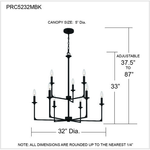 Prescott 9 Light 32 inch Matte Black Chandelier Ceiling Light