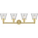 Cone 4 Light 33.5 inch Satin Gold Bath Vanity Light Wall Light in Clear Glass