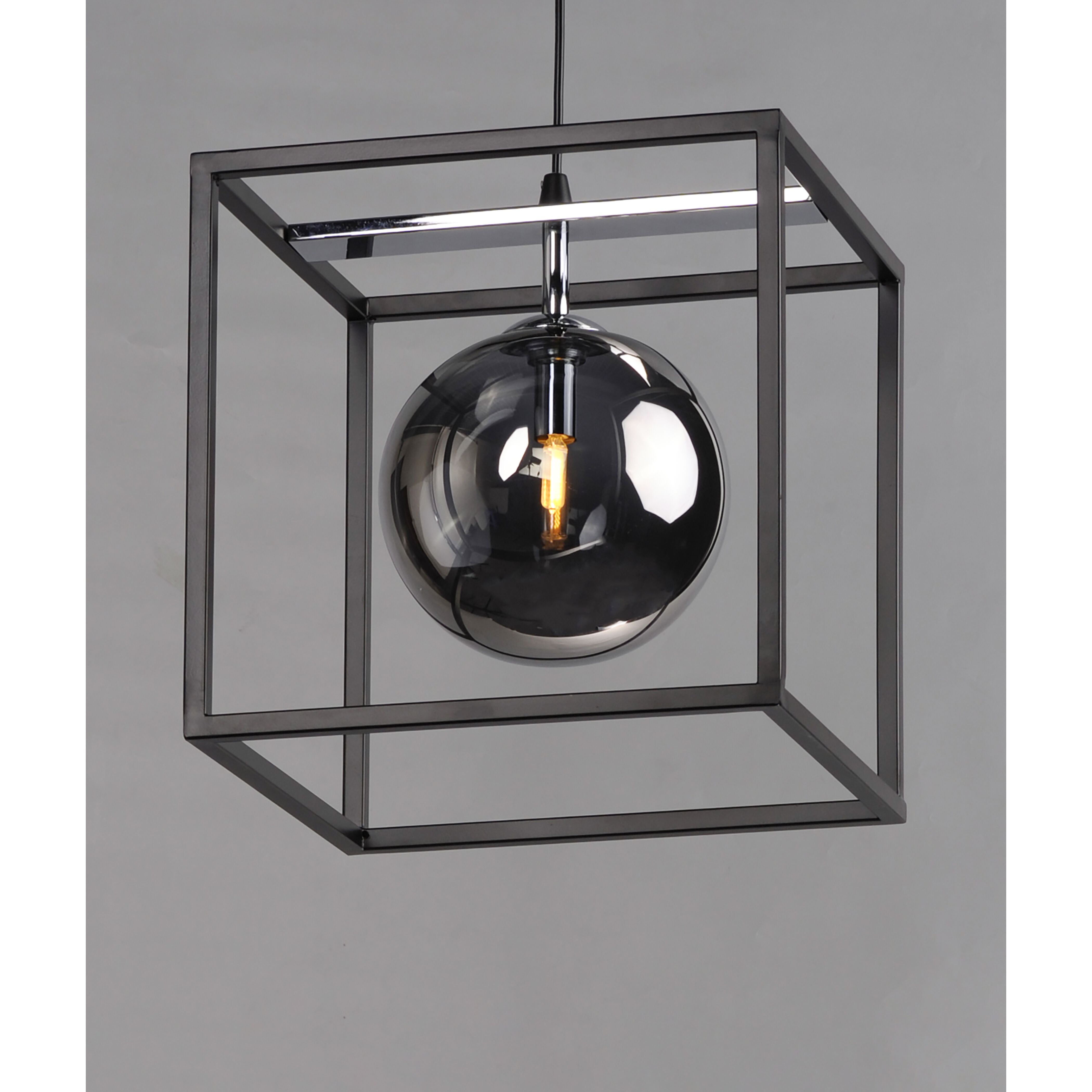 Fluid LED 11.75 inch Black/Polished Chrome Single Pendant Ceiling Light in Mirror Smoke, Black and Polished Chrome