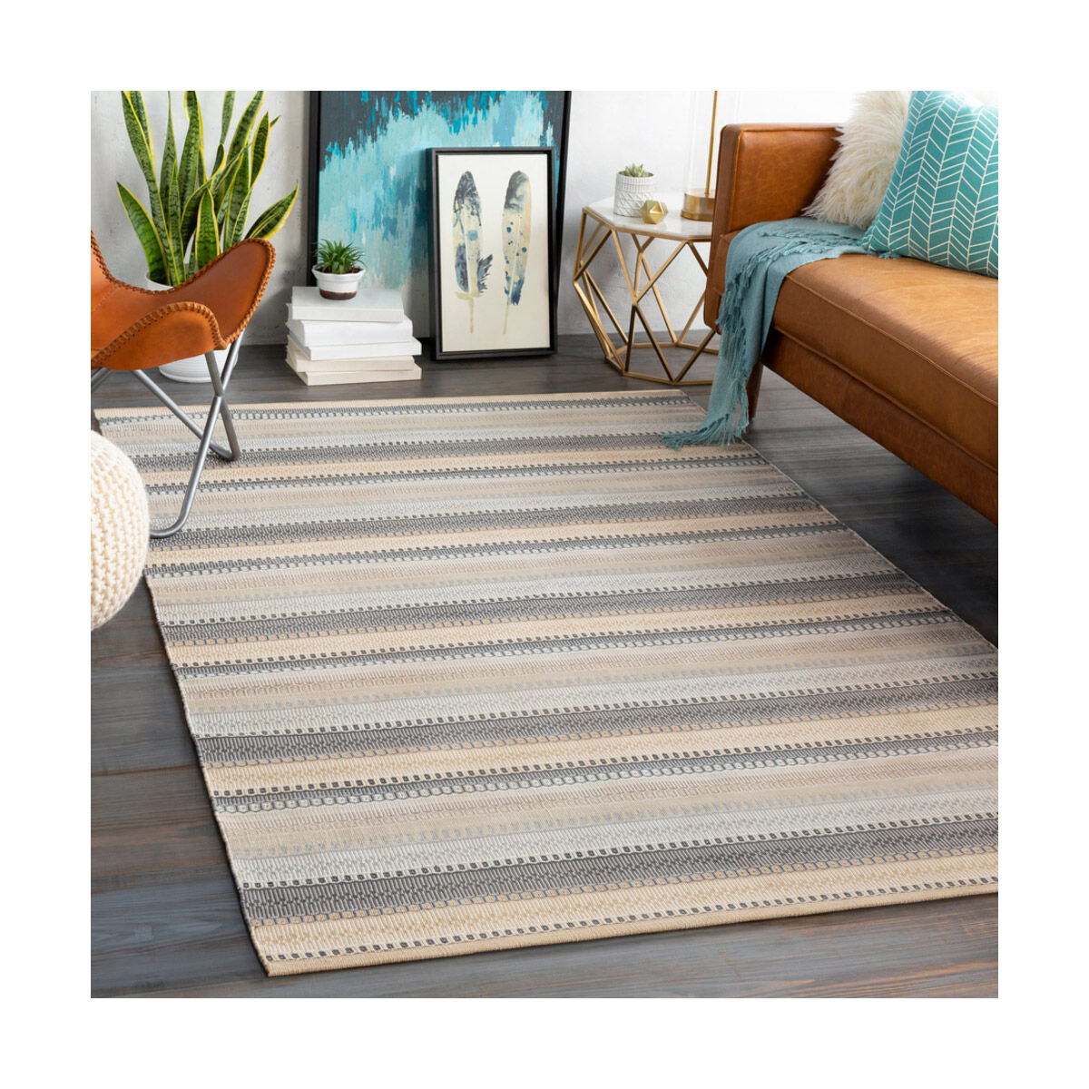 Maritime 36 X 24 inch Medium Gray/Khaki/White/Camel/Pale Blue Indoor Area Rug, Rectangle