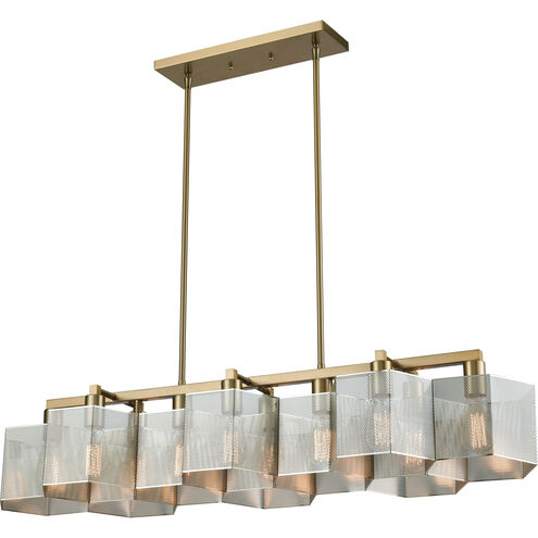 Compartir 10 Light 42 inch Satin Brass with Polished Nickel Linear Chandelier Ceiling Light