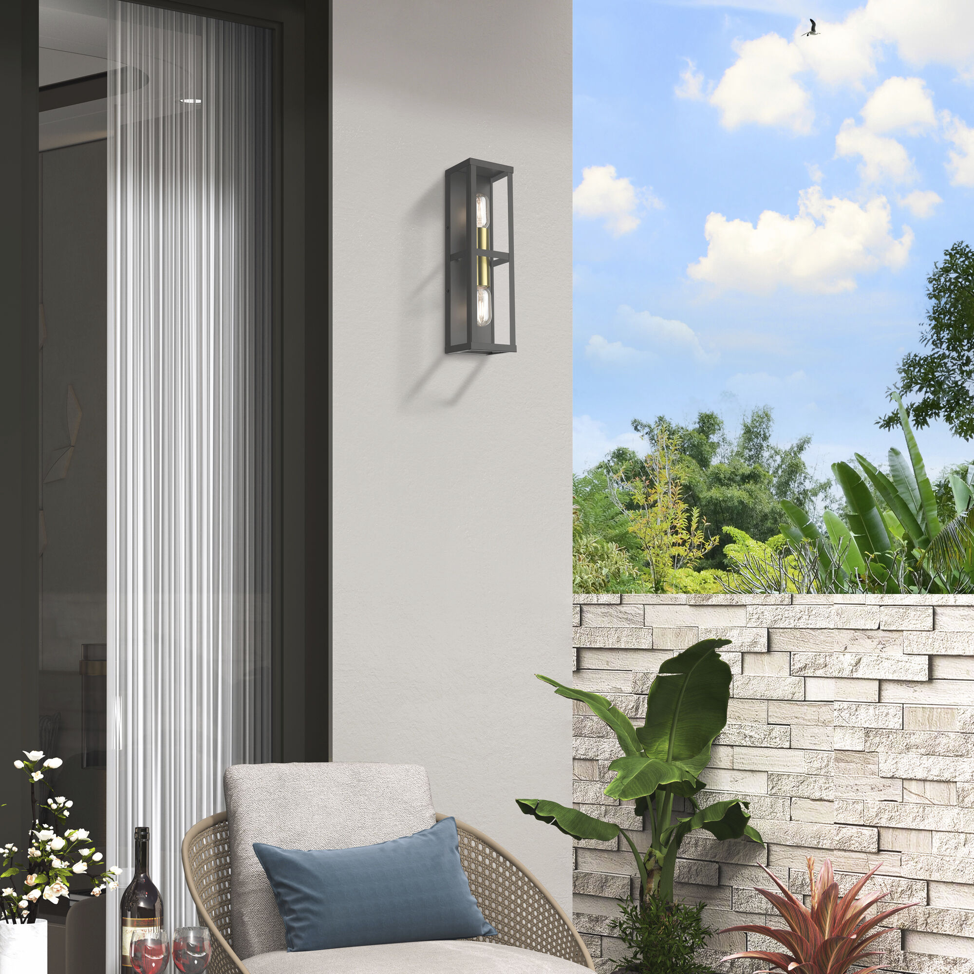 Gaffney 2 Light 16 inch Bronze with Antique Gold Finish Accents Outdoor ADA Wall Lantern