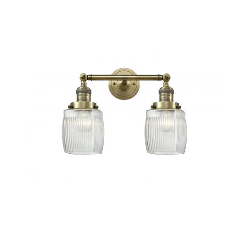 Franklin Restoration Colton 2 Light 16 inch Antique Brass Bath Vanity Light Wall Light in Incandescent, Clear Halophane Glass, Franklin Restoration