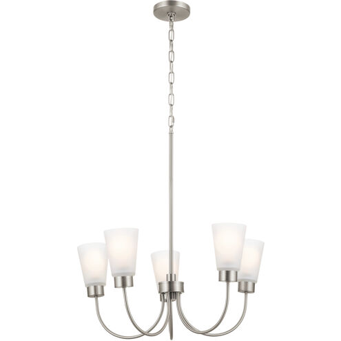 Erma 5 Light Brushed Nickel Chandelier Ceiling Light, Medium, 1 Tier