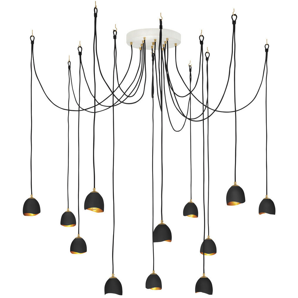 Lisa McDennon Nula 12 Light 18.5 inch Shell Black with Gold Leaf Indoor Chandelier Ceiling Light