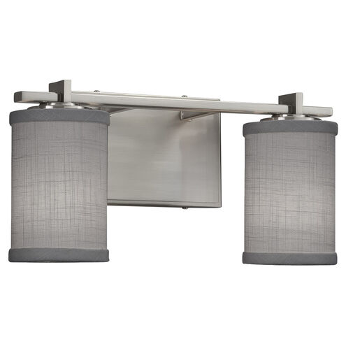 Textile LED 14 inch Brushed Nickel Bath Bar Wall Light, Cylinder w/ Flat Rim