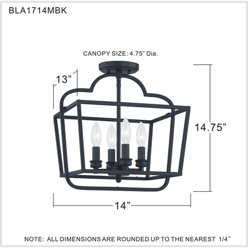 Blanche 4 Light 14 inch Matte Black Semi-Flush Mount Ceiling Light