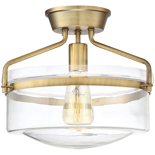 Modern 1 Light 13.25 inch Natural Brass Semi-Flush Ceiling Light