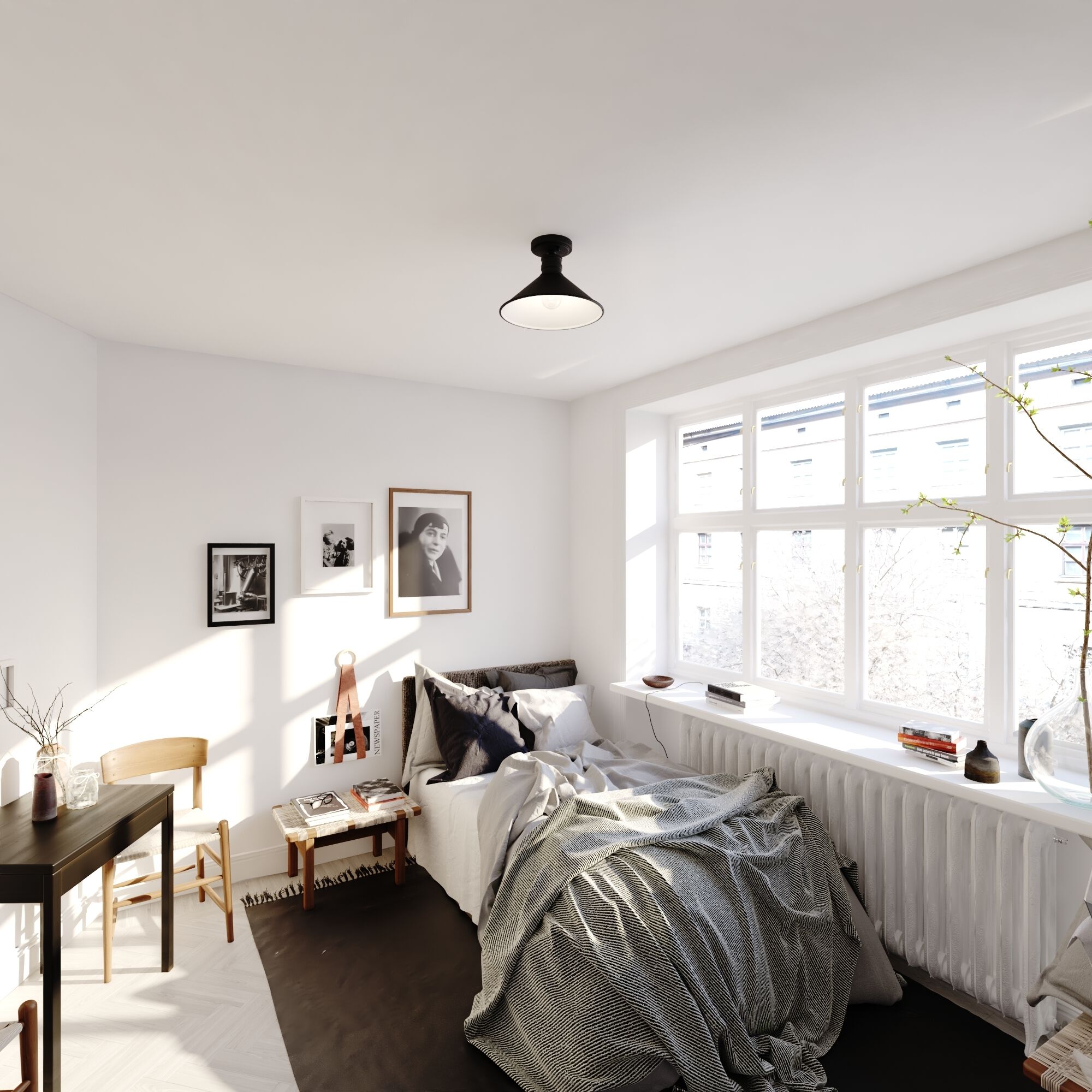 Akron LED 12 inch Oil Rubbed Bronze and Matte White Semi-Flush Mount Ceiling Light