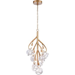 Freeform LED 21 inch Antique Gold Leaf Chandelier Ceiling Light, Converts to Semi Flush