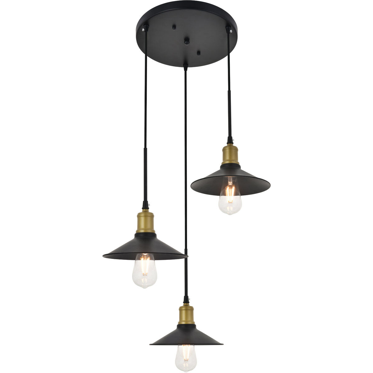 Etude 3 Light 19.3 inch Brass and Black Pendant Ceiling Light