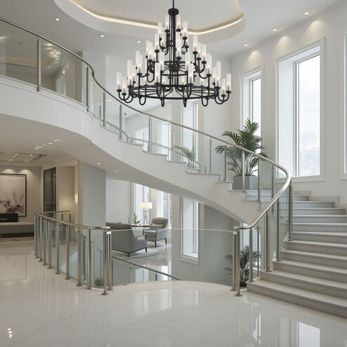 Anchor 48 Light 60.5 inch Matte Black and Clear Frosted Chandelier Ceiling Light