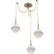 Cabochon LED 14.1 inch Novel Brass with White Marble Swag Multi-Pendant Ceiling Light in 3000K LED, Opal White