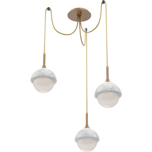 Cabochon LED 14.1 inch Novel Brass with White Marble Swag Multi-Pendant Ceiling Light in 3000K LED, Opal White