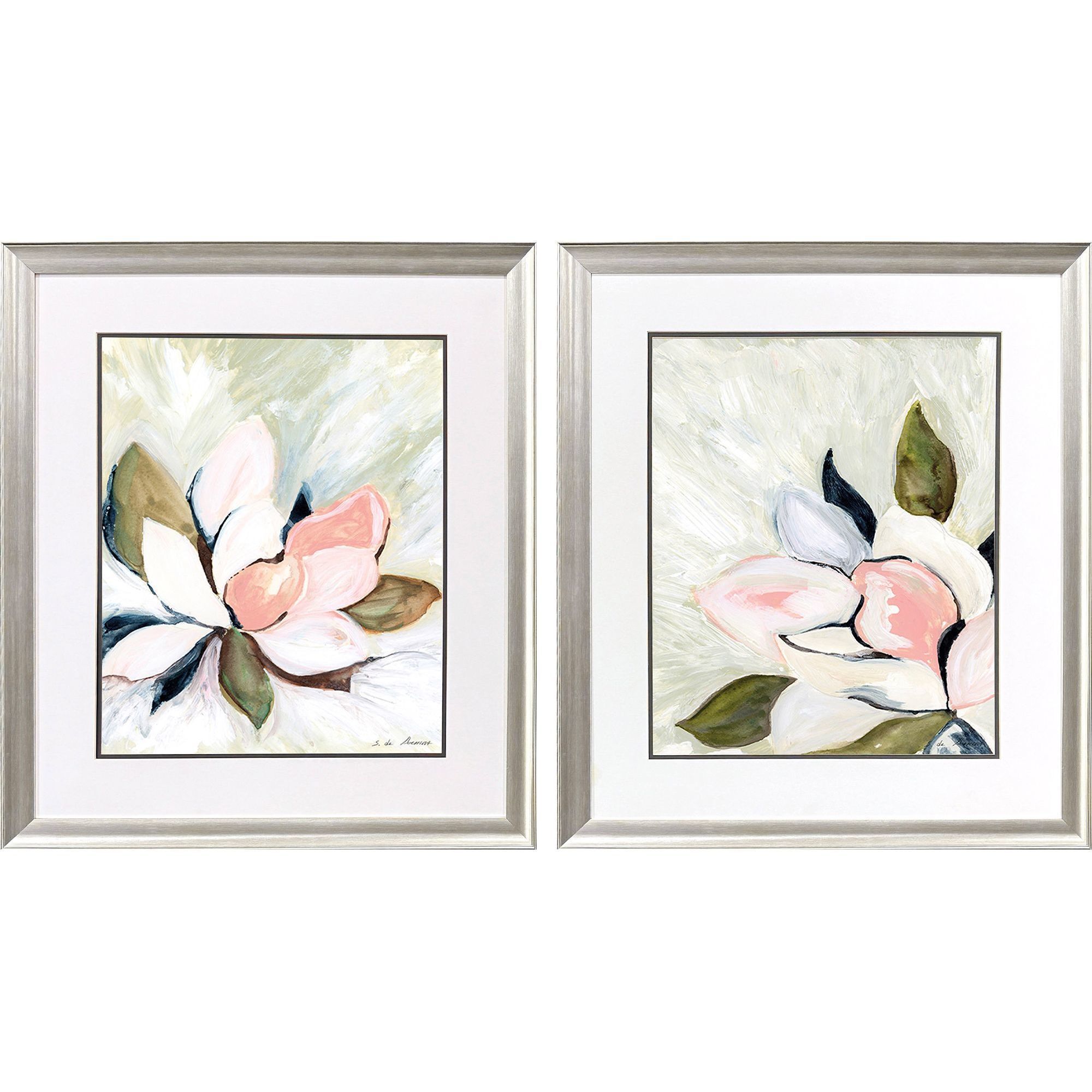 Floral Burst Green and Pink and Brown Framed Art, Propac