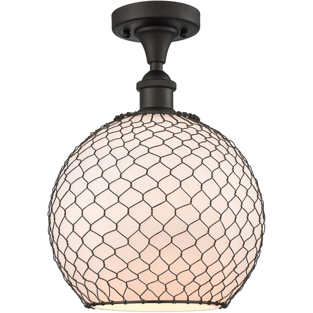 Ballston Large Farmhouse Chicken Wire LED 10 inch Oil Rubbed Bronze Semi-Flush Mount Ceiling Light, Ballston