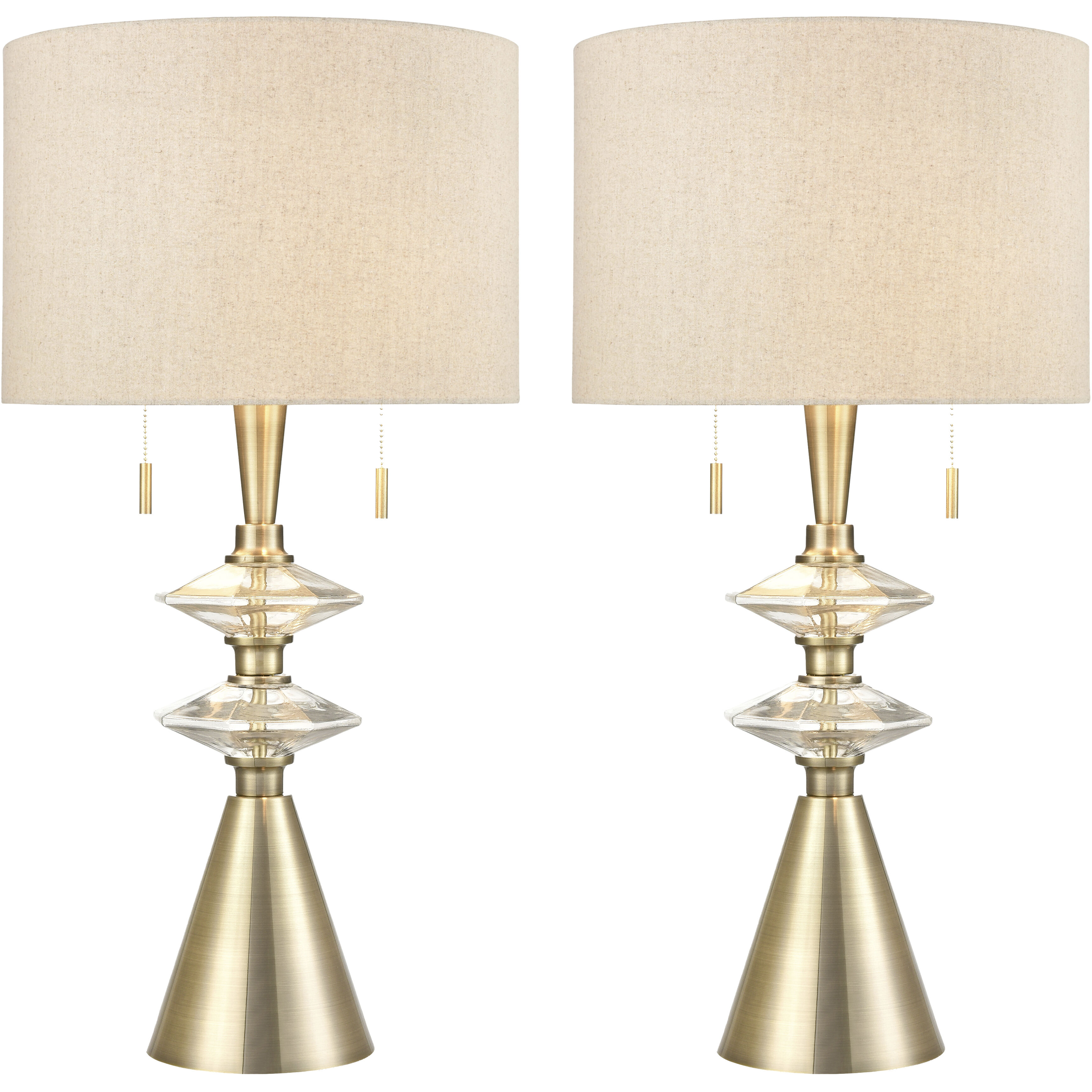 Annetta 33 inch 60 watt Antique Brass with Clear Table Lamp Portable Light, Set of 2