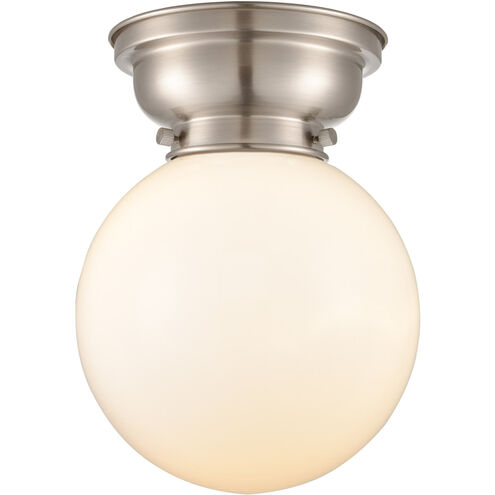 Aditi Large Beacon LED 8 inch Brushed Satin Nickel Flush Mount Ceiling Light in Matte White Glass, Aditi