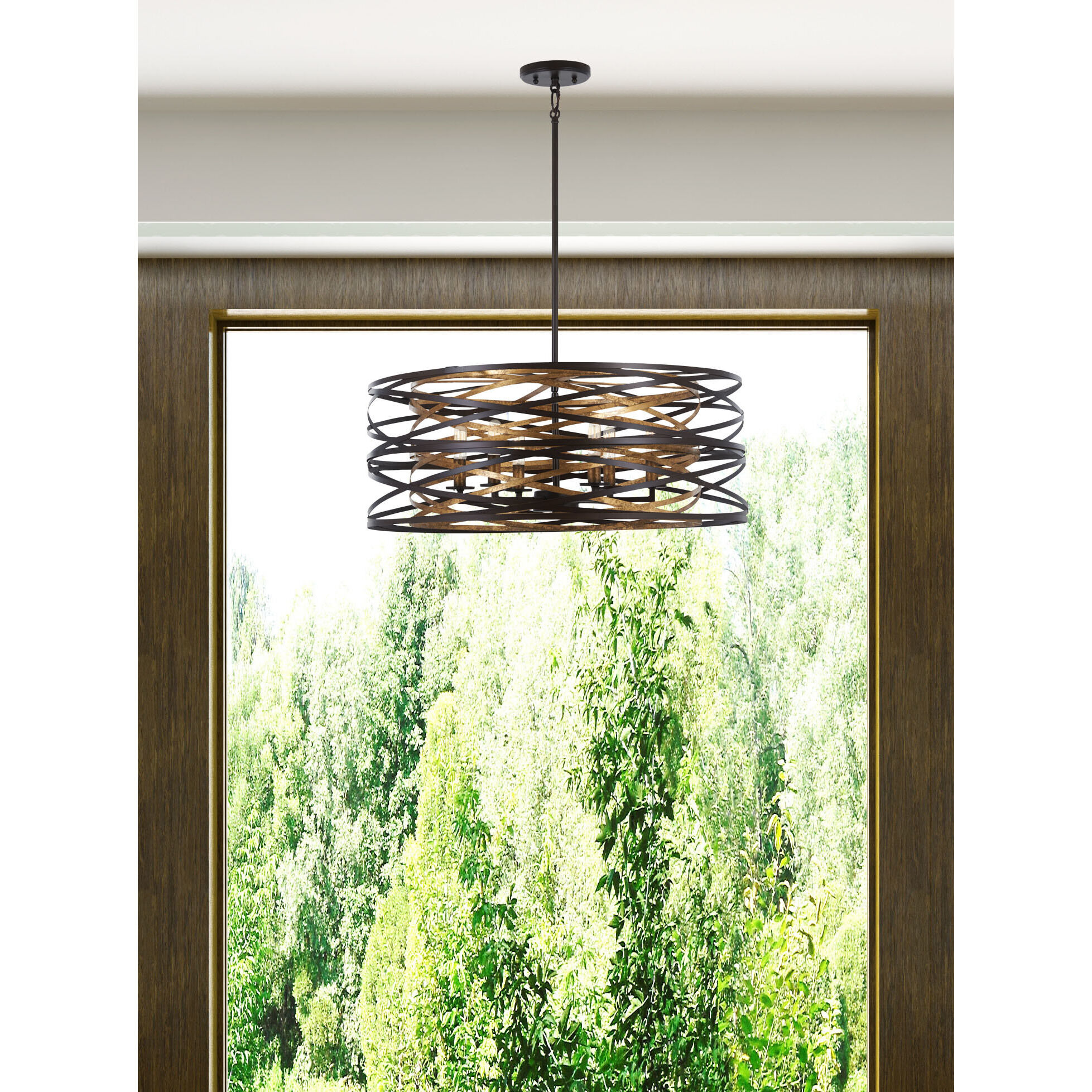 Vortic Flow 6 Light 26 inch Dark Bronze/Mosaic Gold Pendant Ceiling Light