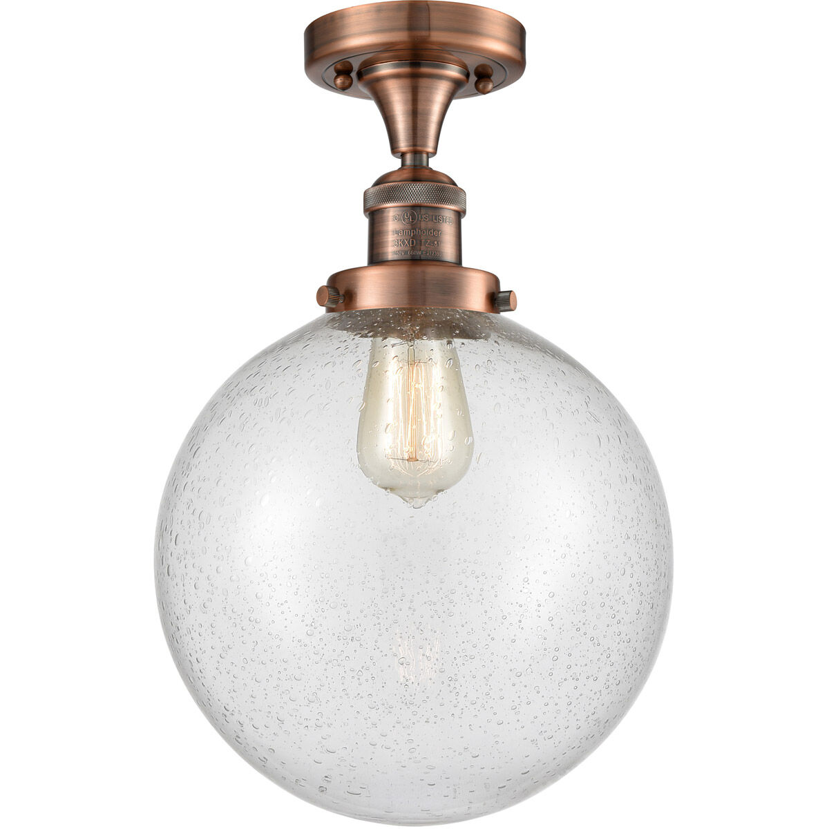 Franklin Restoration X-Large Beacon LED 10 inch Antique Copper Semi-Flush Mount Ceiling Light in Seedy Glass, Franklin Restoration