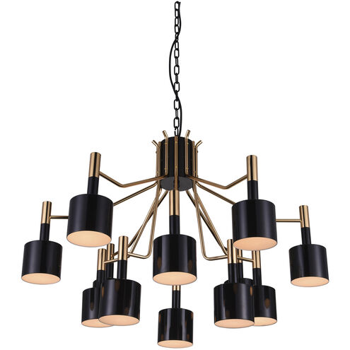 Corna 12 Light 32 inch Matte Black and Satin Gold Down Chandelier Ceiling Light