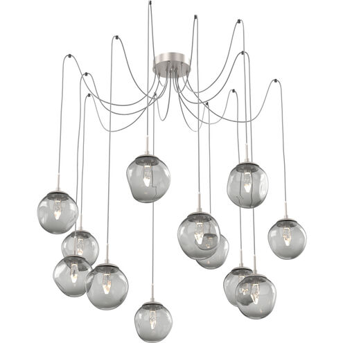 Aster LED 18.7 inch Metallic Beige Silver Swag Multi-Pendant Ceiling Light in 3000K LED, Geo Inner - Smoke Outer