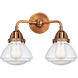 Nouveau 2 Olean LED 15 inch Antique Copper Bath Vanity Light Wall Light in Seedy Glass