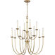 Neville 12 Light 34 inch Natural Brass with Bleached White Wood and Off White Chandelier Ceiling Light