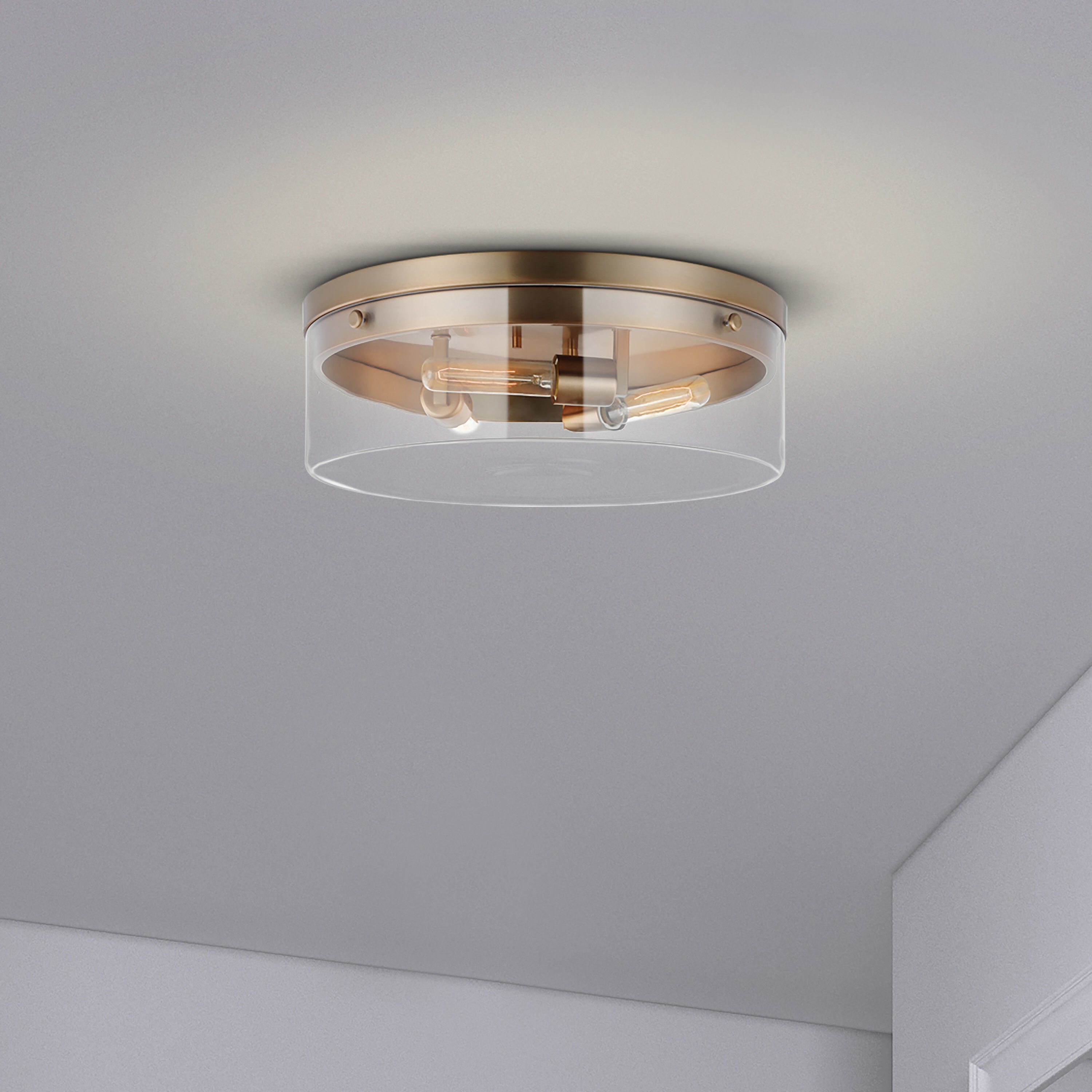 Intersection 3 Light 17 inch Burnished Brass Flush Ceiling Light