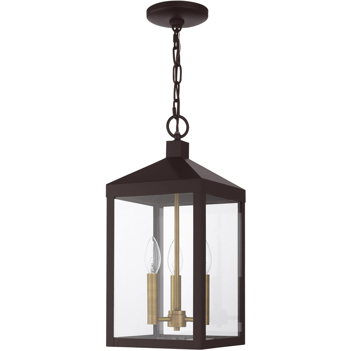 Nyack 3 Light 8.25 inch Bronze with Antique Brass Cluser Outdoor Pendant Lantern