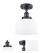 Ballston Large Bell LED 8 inch Matte Black Semi-Flush Mount Ceiling Light in Matte White Glass, Ballston
