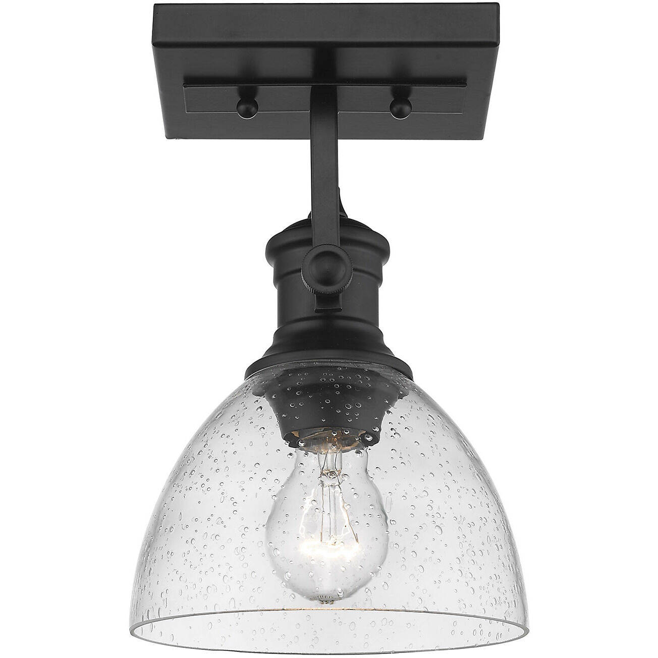 Yep Hines 1 Light 6.88 inch Matte Black Adjustable Semi-Flush Mount Ceiling Light in Seeded Glass, Damp