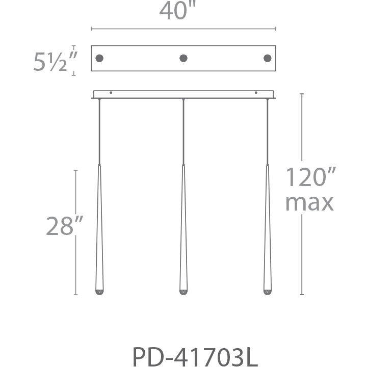 Cascade LED 5.5 inch Polished Nickel Multi-Light Pendant Ceiling Light in 3, Linear, 28in.