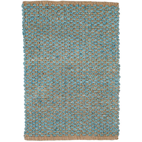 Shuttle Weave Durrie with Hamming 48 X 32 inch Petrol Rug, Rectangle