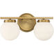 Mid-Century Modern 2 Light 16 inch Natural Brass Bathroom Vanity Light Wall Light