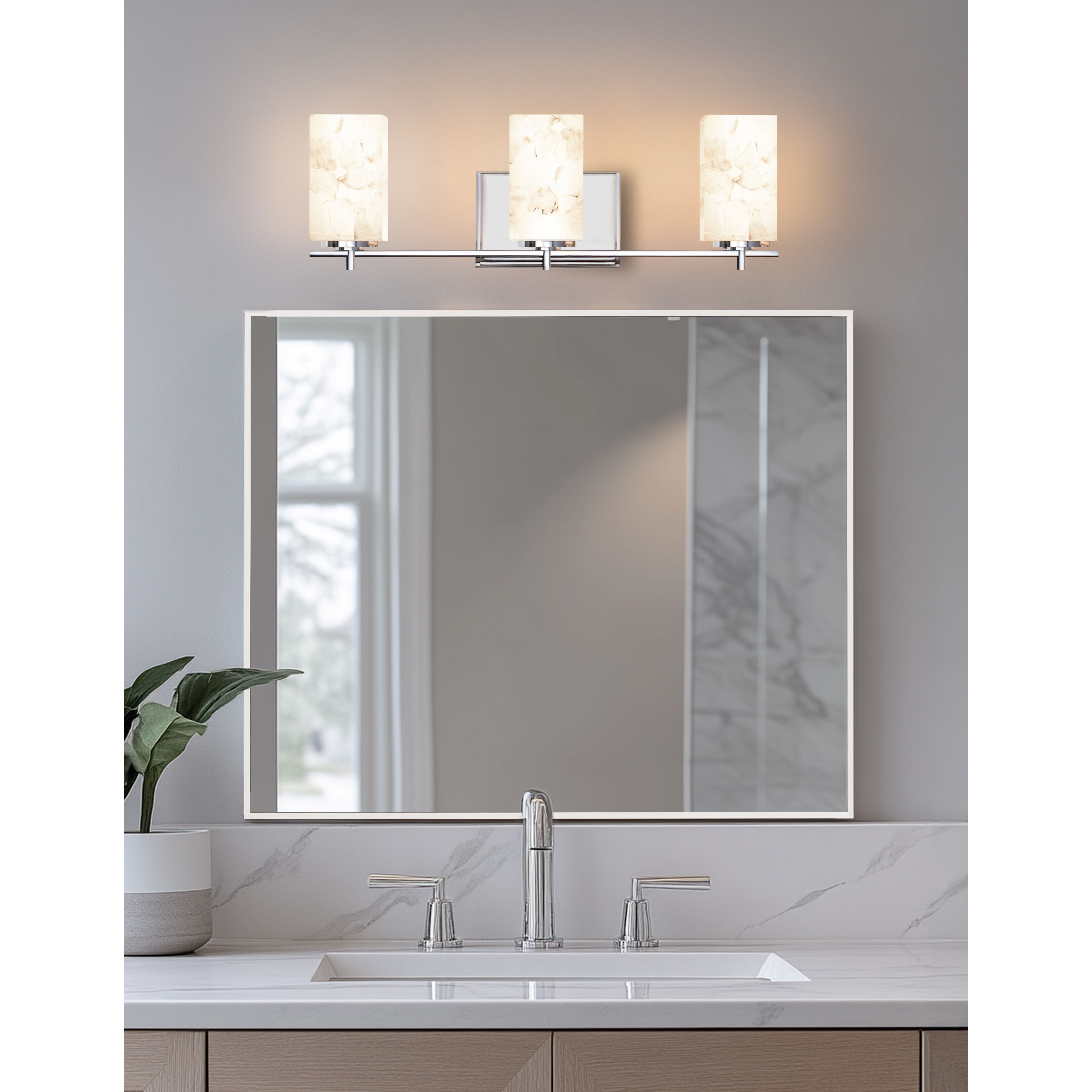 Alabaster Rocks LED 24 inch Polished Chrome Vanity Light Wall Light in 2100 Lm LED, Square with Flat Rim