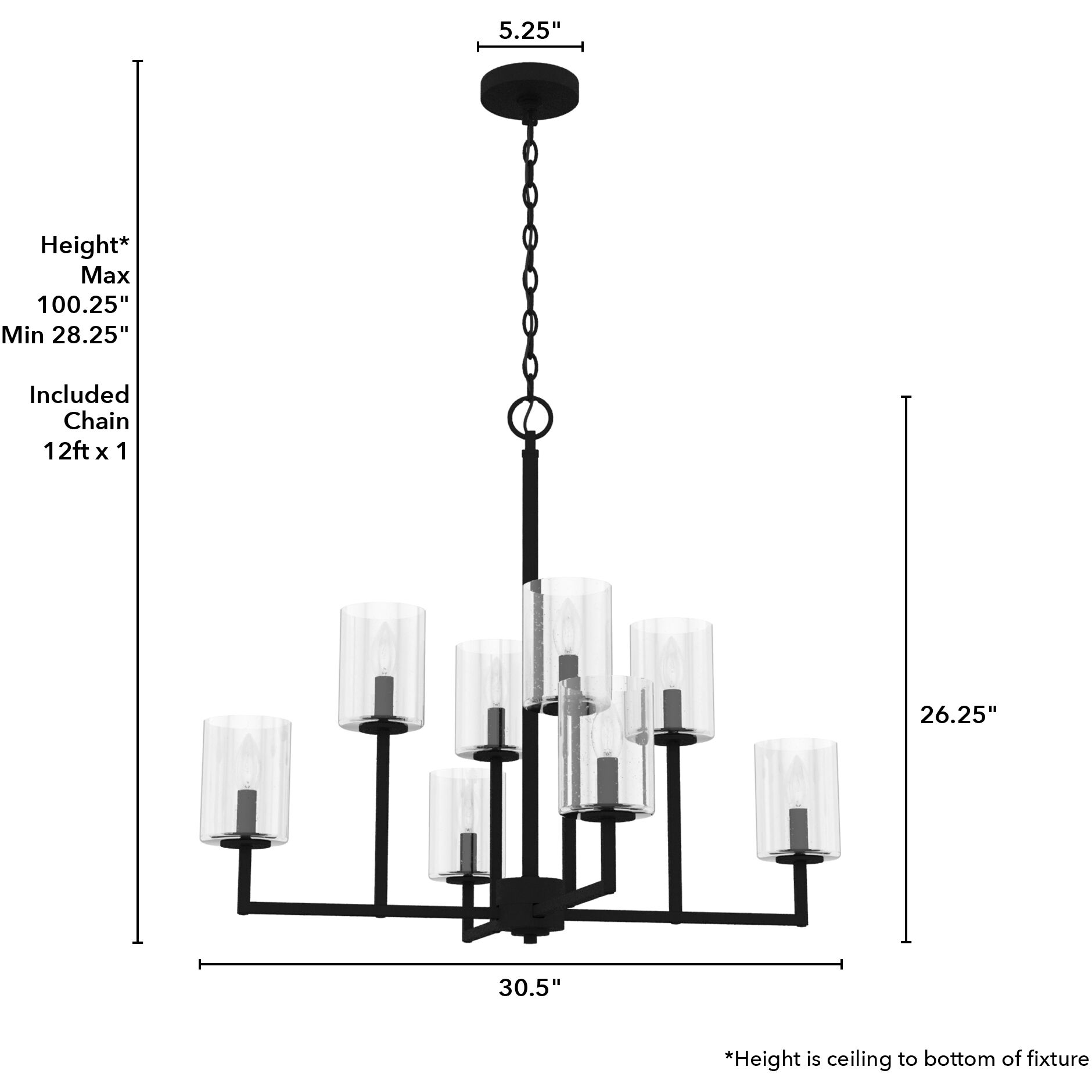 Kerrison 8 Light 30.5 inch Natural Black Iron Chandelier Ceiling Light
