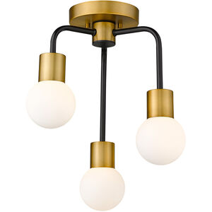 Neutra 3 Light 14 inch Matte Black/Foundry Brass Semi Flush Mount Ceiling Light