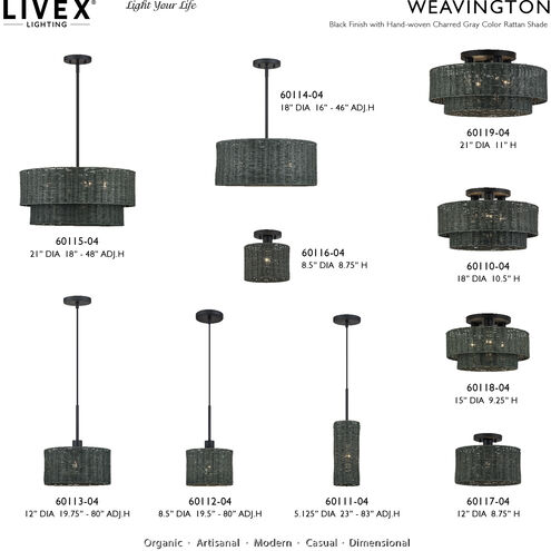 Weavington 3 Light 18 inch Black Semi Flush Mount Ceiling Light, Large