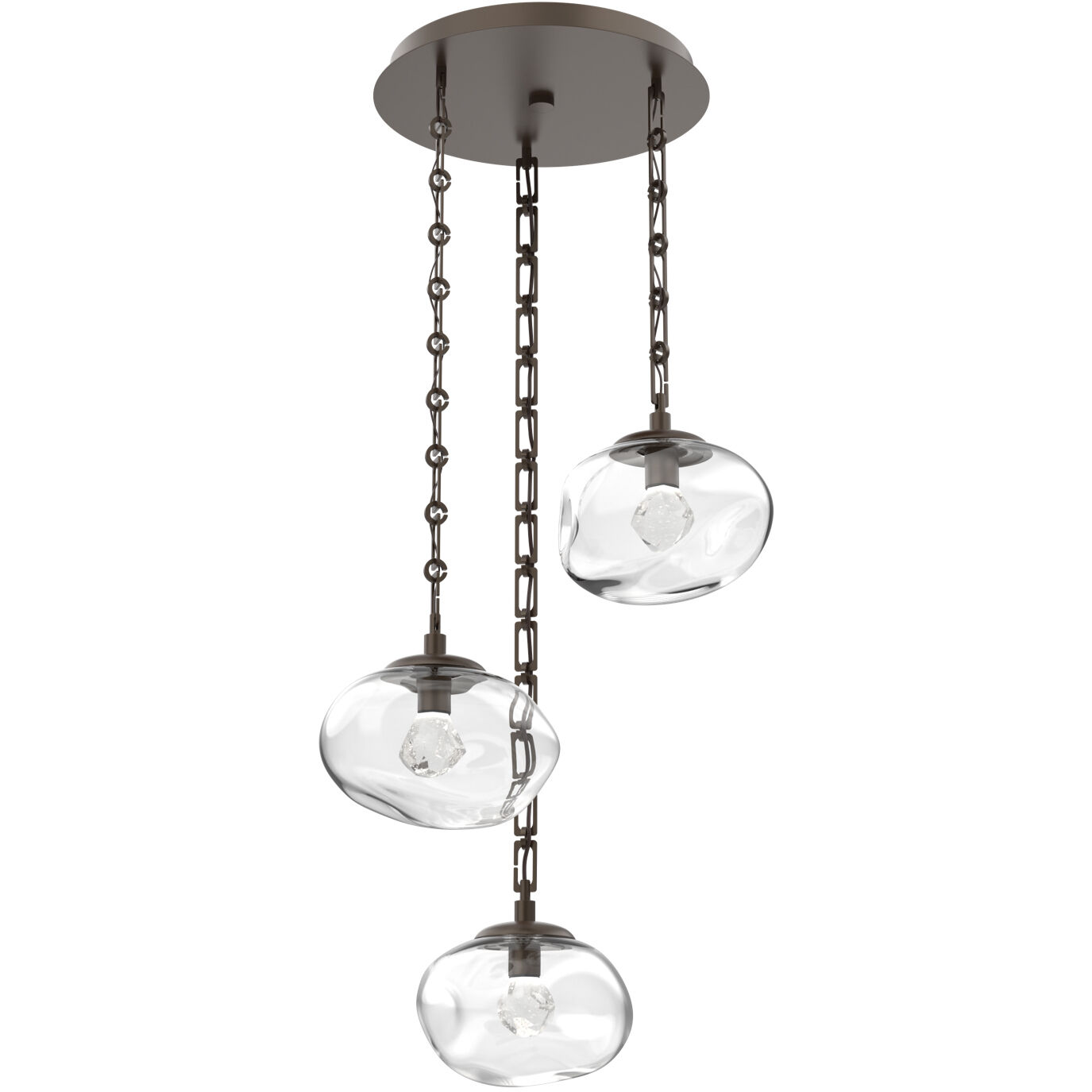 Nova LED 22.2 inch Flat Bronze Multi-Pendant Ceiling Light in 3000K LED, Clear, Rectangular Chain