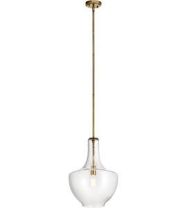 Everly 1 Light 14 inch Natural Brass Pendant Ceiling Light in Clear