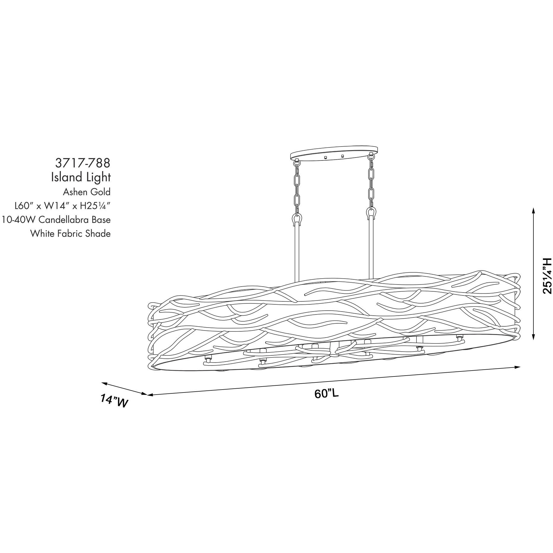 Branch Reality 10 Light 60 inch Textured Ashen Gold Island Light Ceiling Light