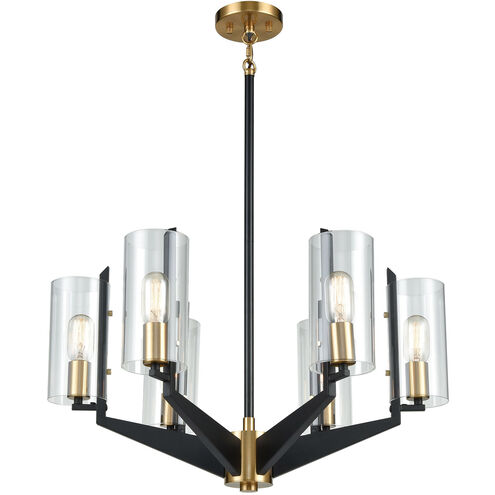 McKees 6 Light 26 inch Matte Black with Satin Brass Chandelier Ceiling Light