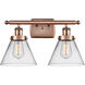 Ballston Large Cone 2 Light 16 inch Antique Copper Bath Vanity Light Wall Light in Clear Glass