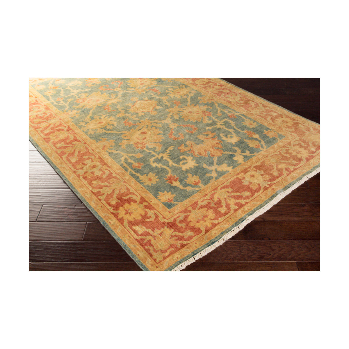 Hillcrest 36 X 24 inch Teal/Burnt Orange/Olive/Lime Rugs, Wool