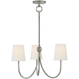 Thomas O'Brien Reed 3 Light 20 inch Antique Nickel Chandelier Ceiling Light in Linen, Small